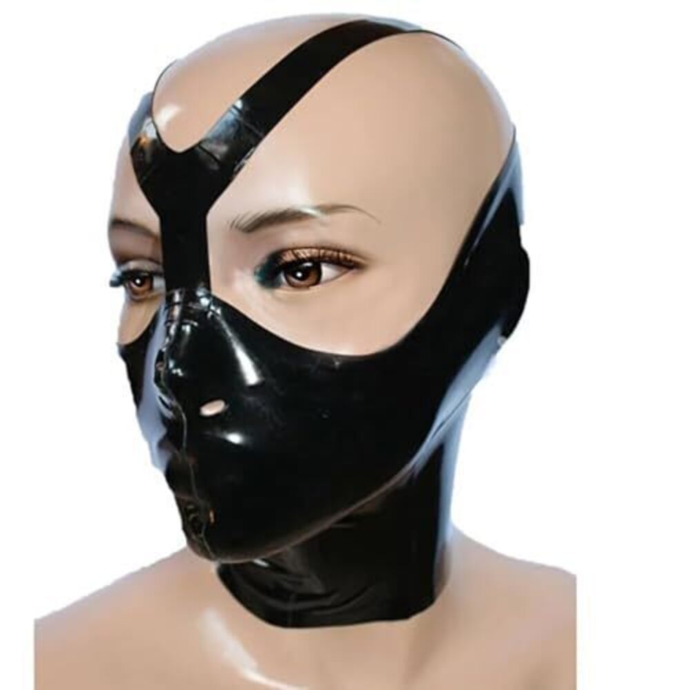 1839 Black Latex Hood Masks,Half Face Rubber Hooded Mask with Back Zipper